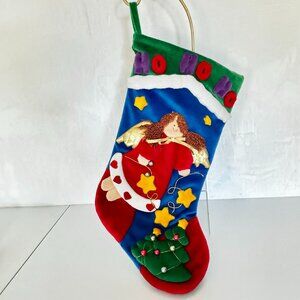 Ready Made Christmas Stocking 3D Velvety Fleece Applique Angel Ho Ho Ho